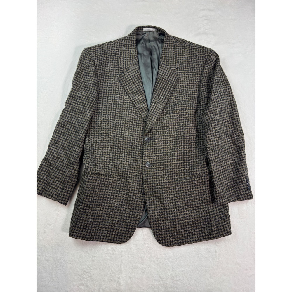 Andrew Fezza Gruppo GFT Mens Houndstooth Blazer Sport Coat Brown Olive 2 Button